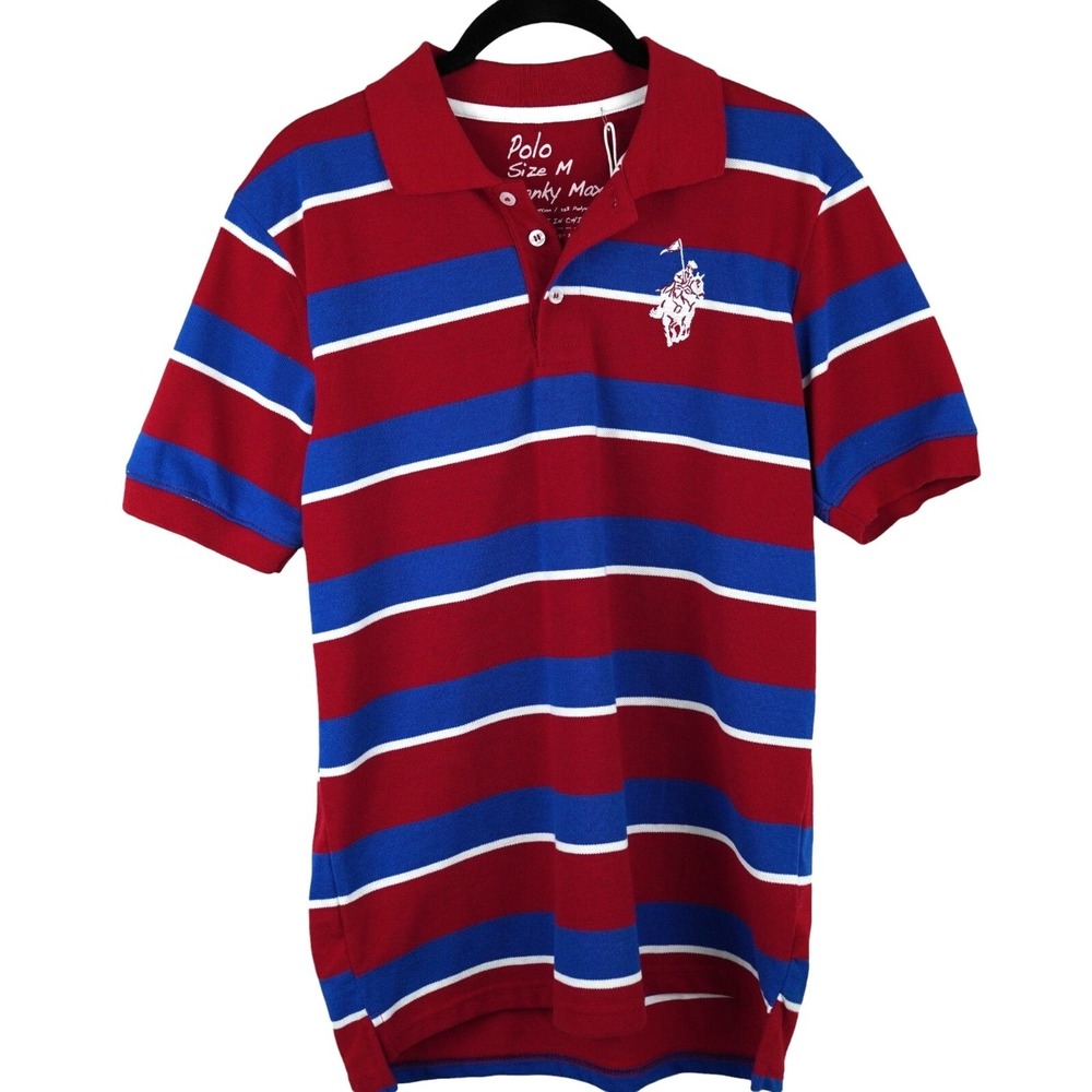 NWT Polo x Franky Max Polo Shirt Size M Red Blue White Striped Short Sleeve Cott
